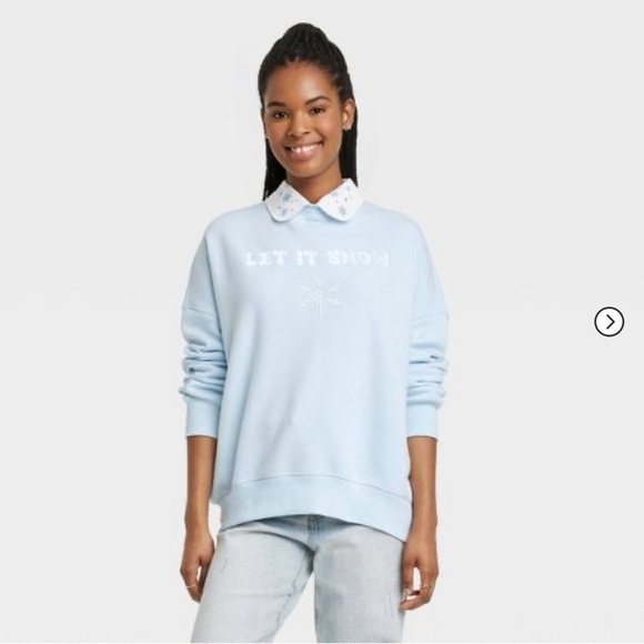 Holiday Blue Let is Snow Crewneck Ugly And Cute Christmas Sweatshirt bh. - Picture 1 of 9